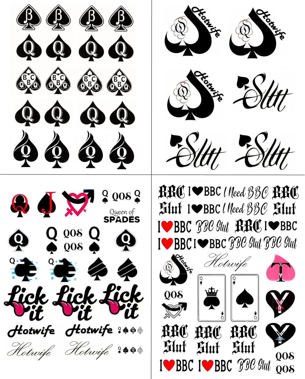 EUYF Queen of Spades tattoo sheets laid out for bold party body art