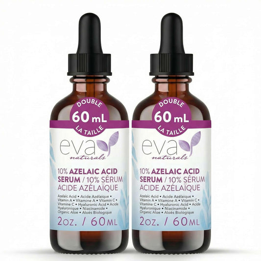 Eva Naturals azelaic acid serum bottle with 10% formula for smoother skin