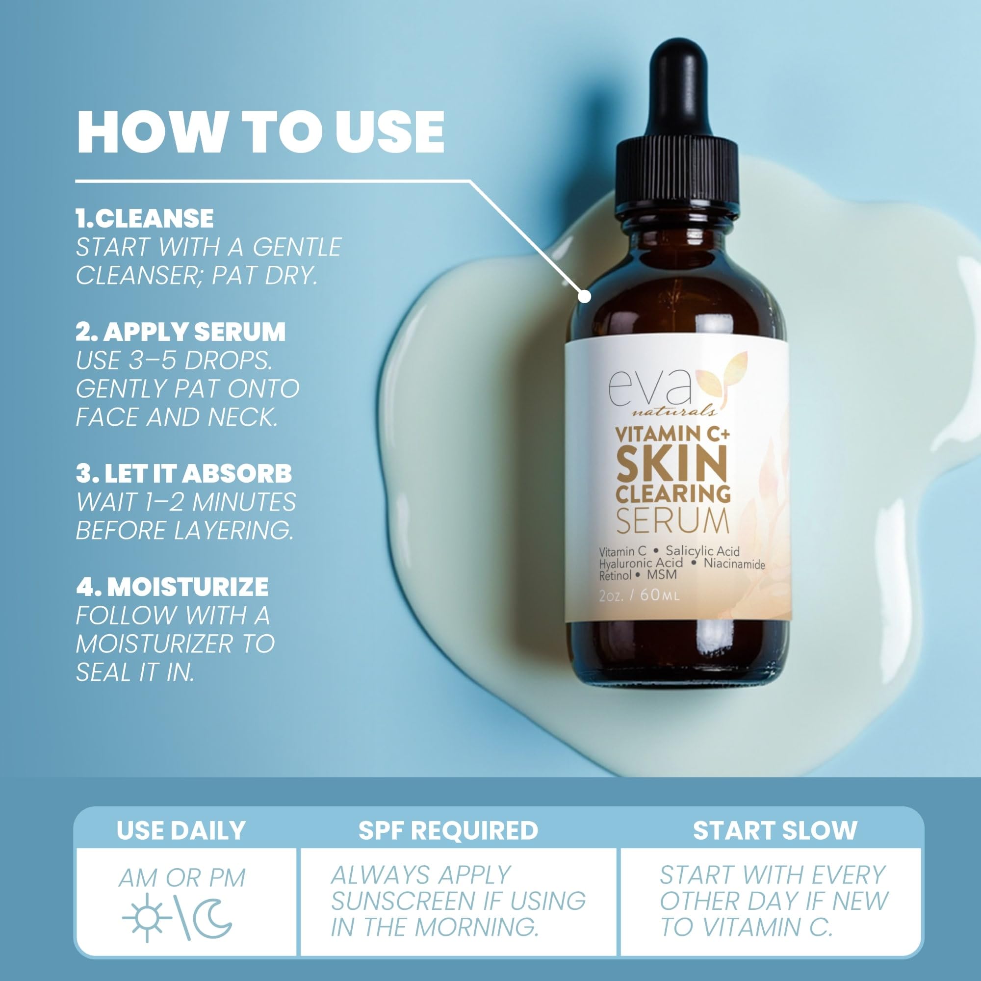 Hydration boost from Eva Naturals serum with hyaluronic acid.