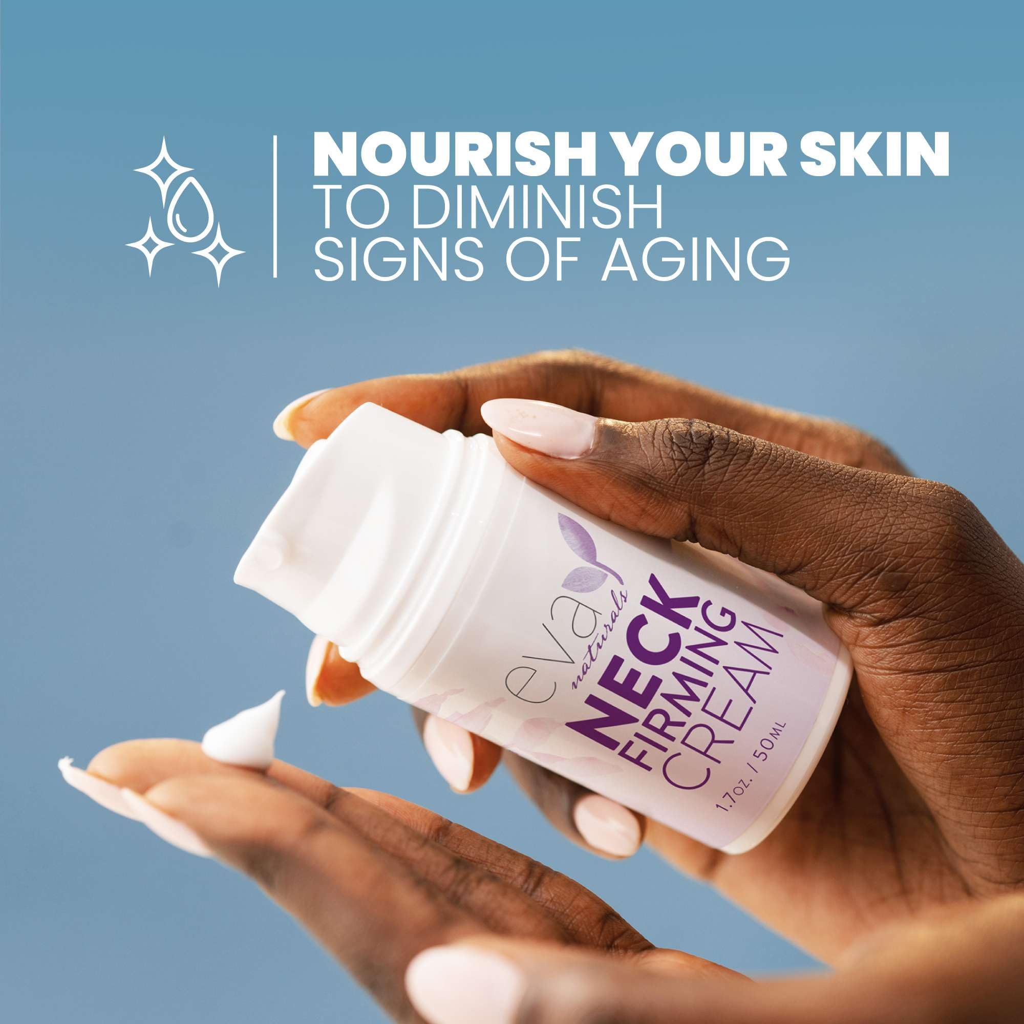 Neck care with Eva Naturals highlights décolleté and neck area use.
