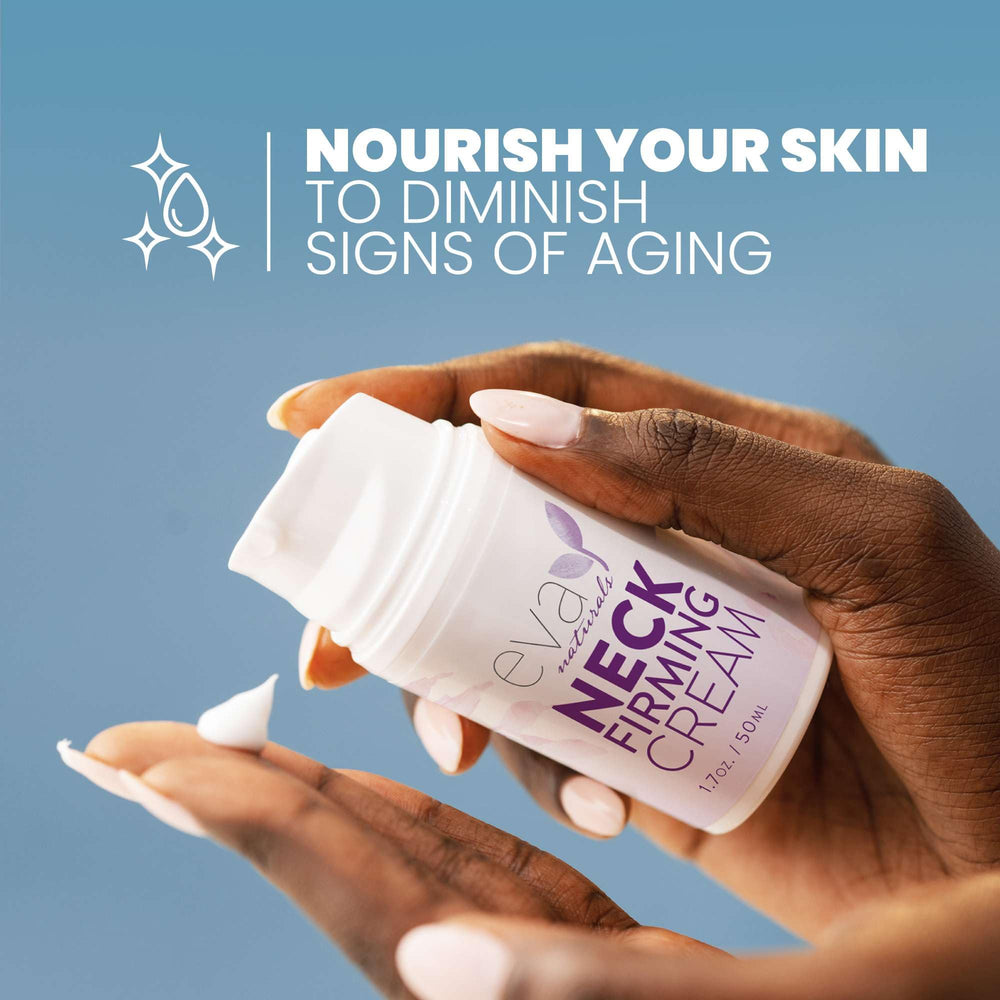 Neck care with Eva Naturals highlights décolleté and neck area use.