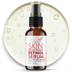 Eva Naturals Retinol Serum bottle with dropper for smoothing wrinkles.