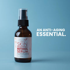 Eva Naturals Retinol Serum on vanity beside skincare lineup.