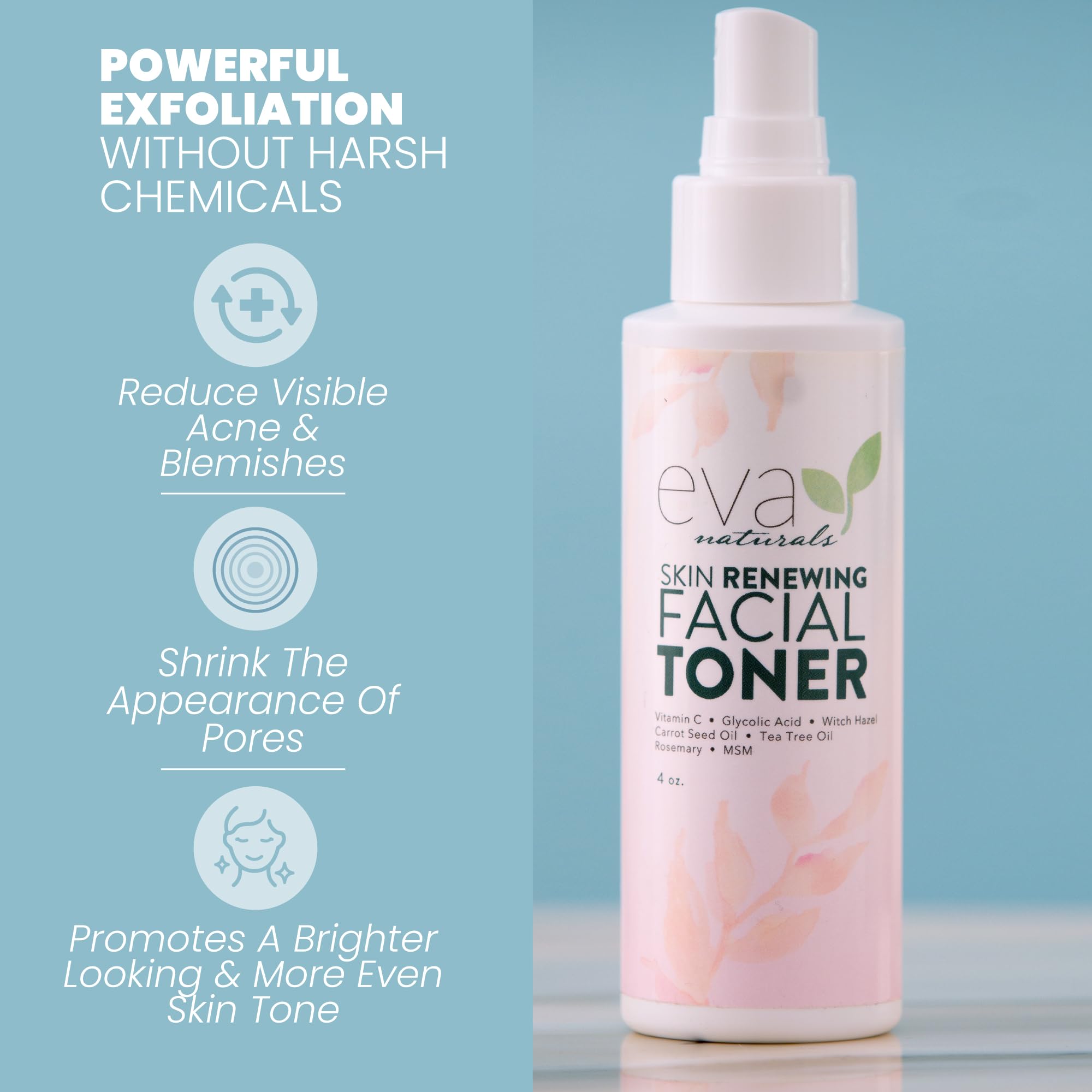 Eva Naturals toner misting on skin with a lightweight feel and oil balance.