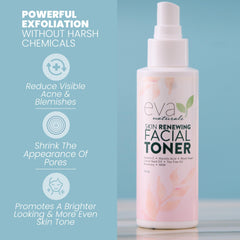 Eva Naturals toner misting on skin with a lightweight feel and oil balance.