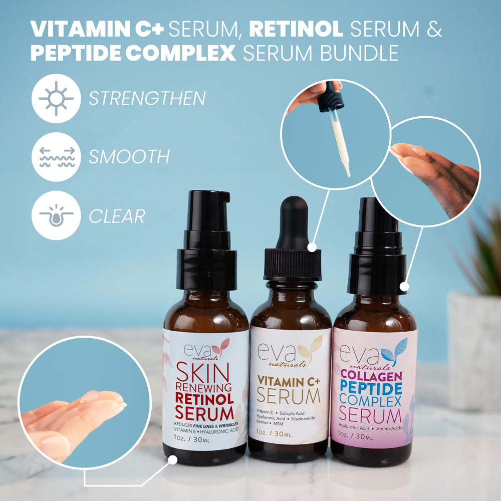 Eva Naturals Retinol serum bottle for smoother skin and refined pores.