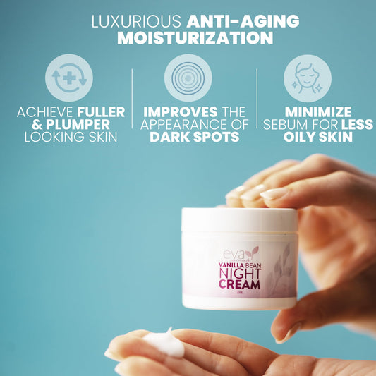 Eva Naturals Vanilla Bean Night Cream jar open with rich nourishment.