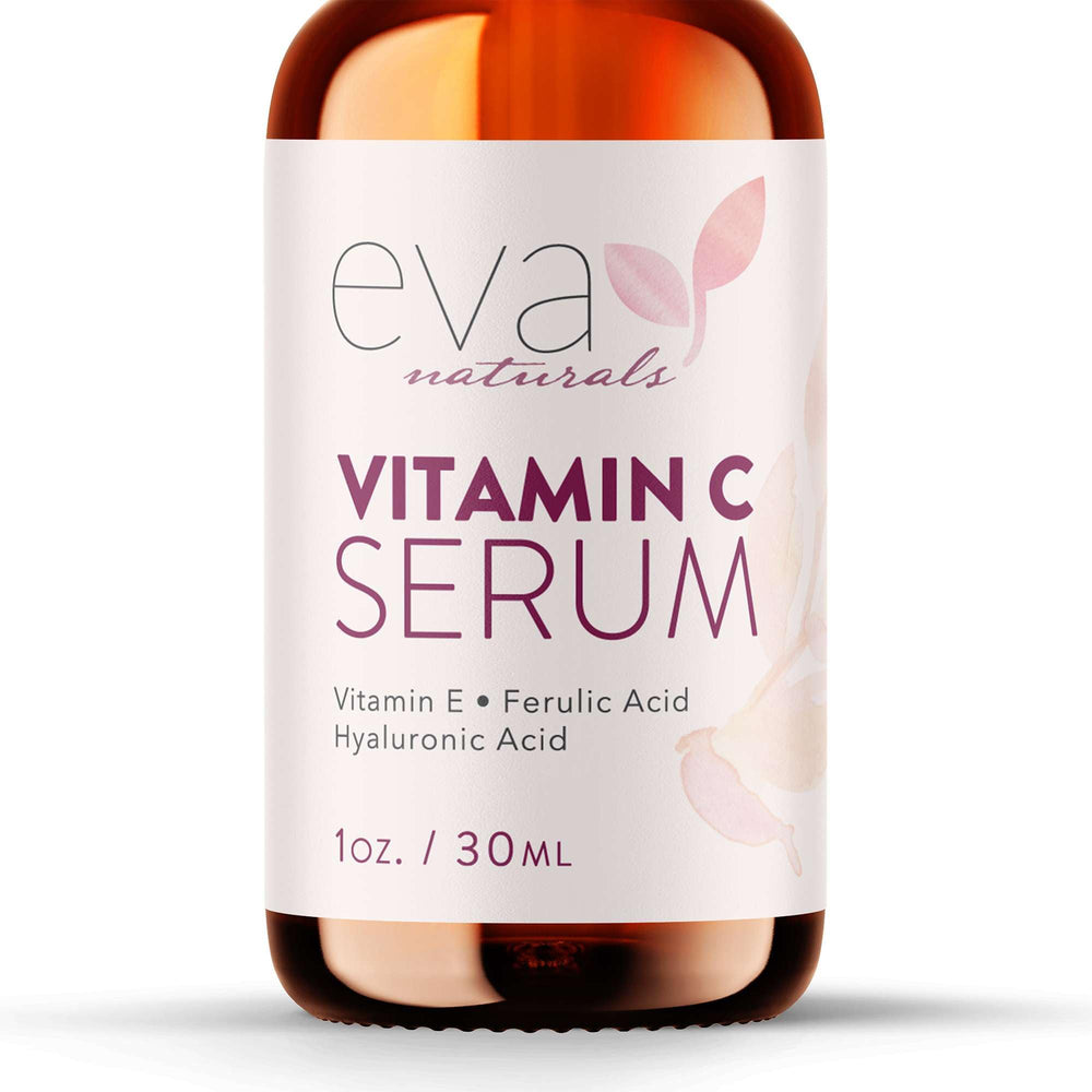 Eva Naturals Vitamin C Serum amber bottle close-up for radiant skin