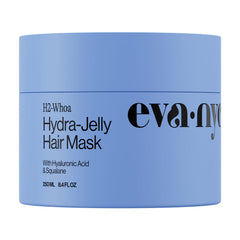 Eva NYC Hydrating Jelly Mask jar application showing easy, weightless hydration for all hair types.