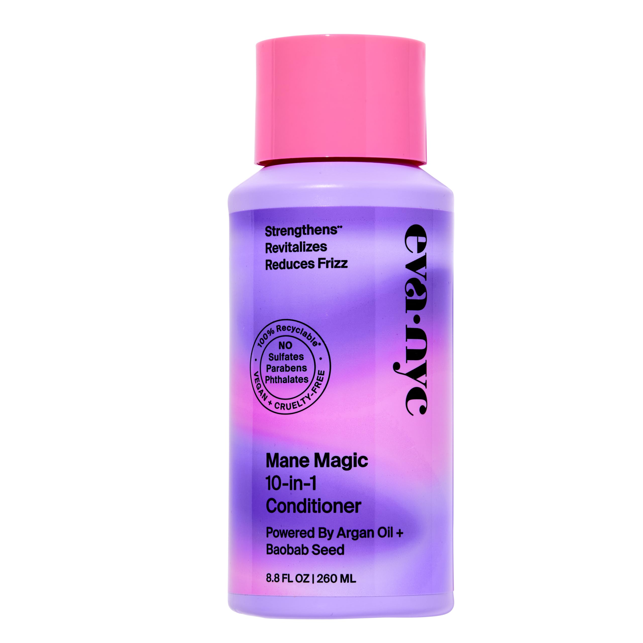 Eva NYC Mane Magic bottle shows all-in-one conditioner for versatile hair care.
