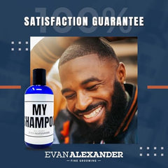 Evan Alexander MY Shampoo cap and label display a clean, inviting scent
