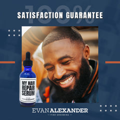 Evan Alexander Hair Repair Serum on vanity setup for quick daily routine.