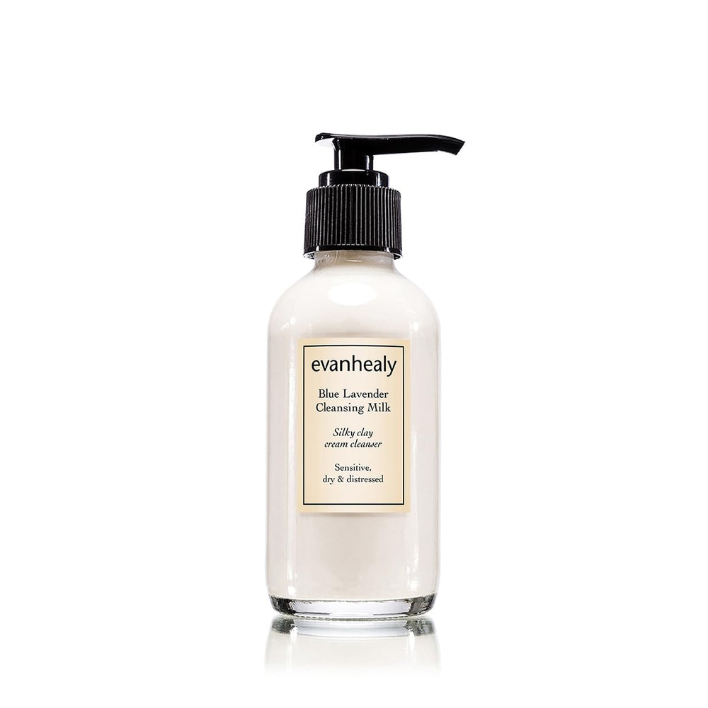 evanhealy blue lavender cleansing milk bottle for gentle cleansing on sensitive skin