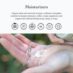 Ingredients image emphasizes tamanu, pomegranate, jojoba, hazelnut, and argan oils.