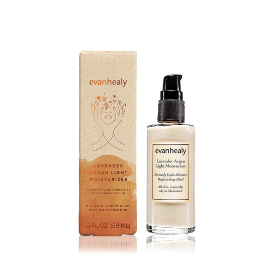 Evanhealy Lavender Argan Light Moisturizer texture close-up shows sheer, fast-absorbing hydration.