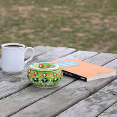 Evanilife handcrafted ceramic art jar showcasing artisan details.