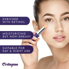 Evdayam eye brightener stick reduces puffiness for a brighter look.