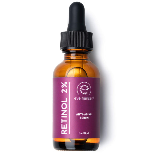 Eve Hansen anti-aging retinol serum bottle closeup for nighttime skincare routine