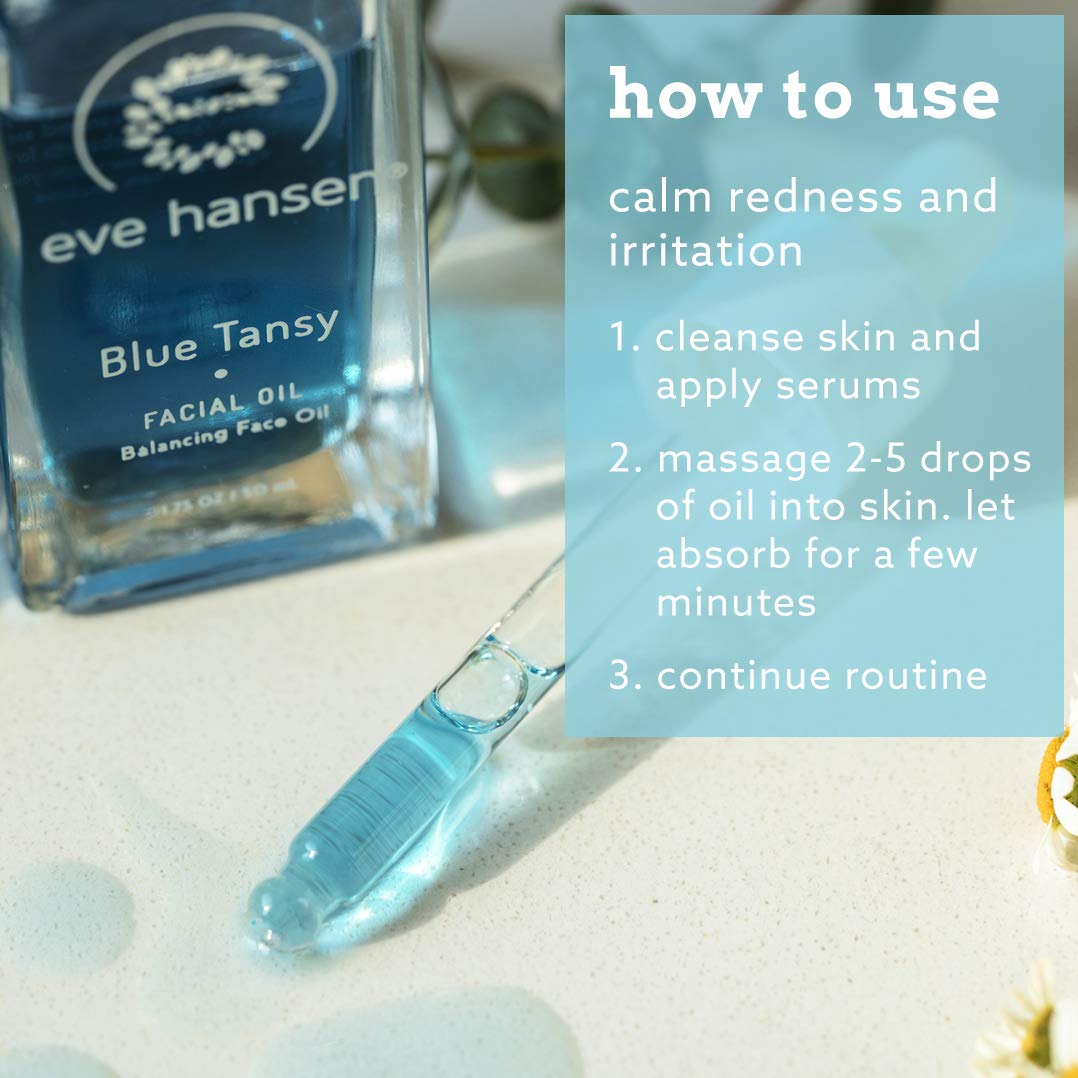 Eve Hansen Blue Tansy Rosehip blend highlighting balanced skin hydration.