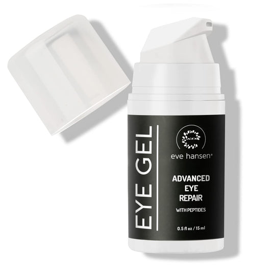 Eve Hansen Anti-Aging Eye Gel bottle ready for easy under-eye routine.
