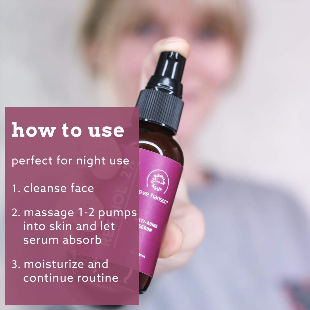 Eve Hansen retinol serum pump dispensing closeup for easy nightly application