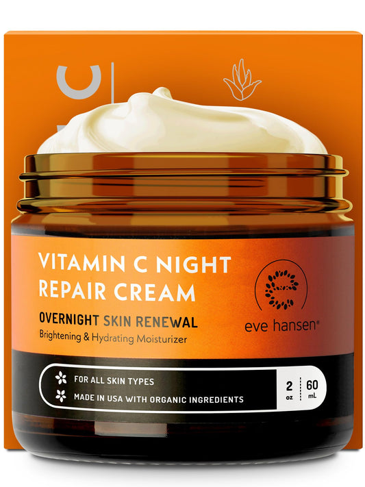 Eve Hansen Vitamin C Night Cream bottle showcases sleek packaging and a lightweight finish.