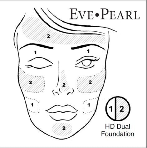 Swatch of EVE PEARL HD Dual Foundation showing even tone and redness concealment
