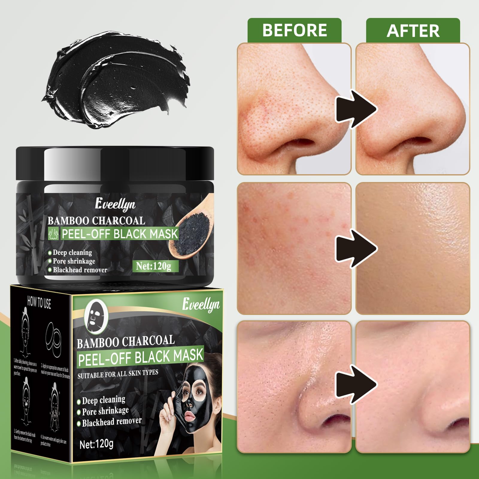 Eveellyn Peel-off Mask on cheek showing impurity removal