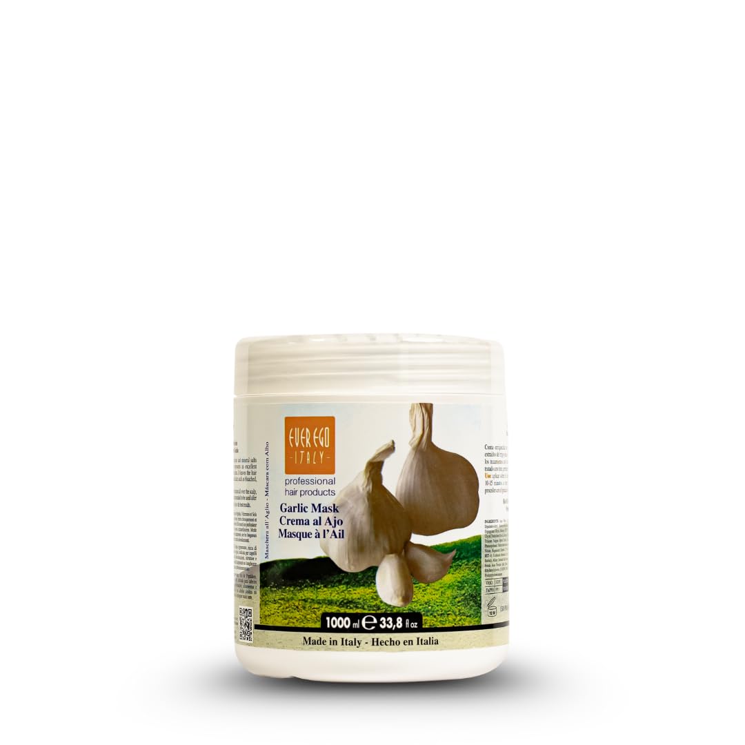 Ever Ego Garlic Serum bottle for lightweight nourishment on damp hair.