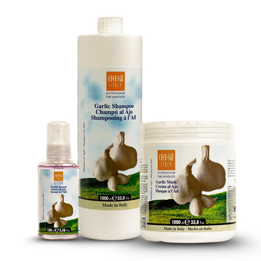 Ever Ego Garlic Shampoo bottle with rich lather for color-treated hair.