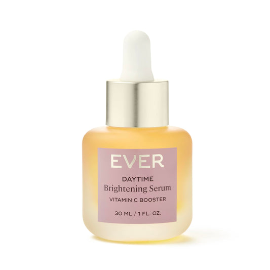 EVER Vitamin C serum bottle shows a brightening label for even skin.