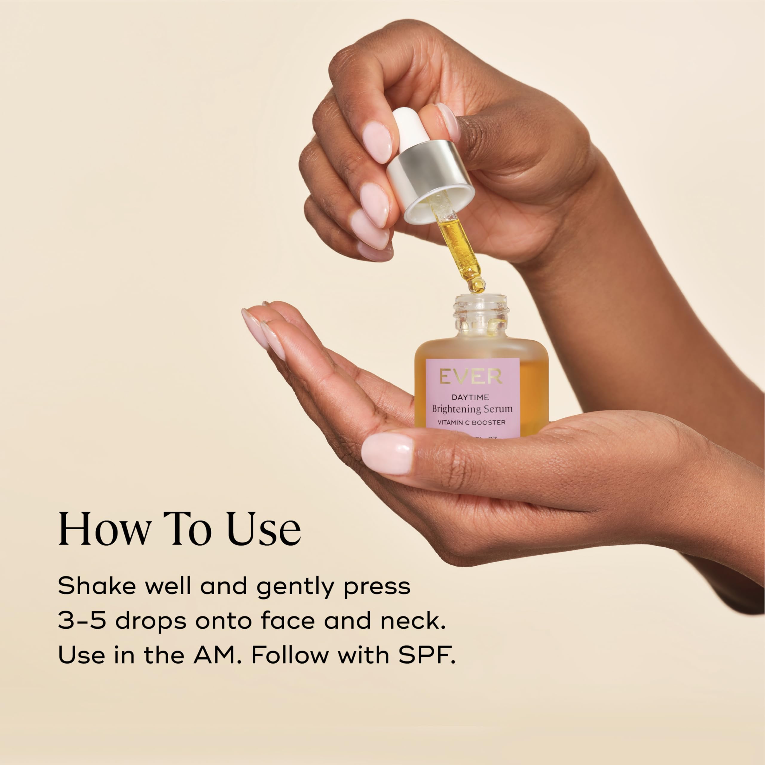 EVER Vitamin C serum beside moisturizer to suggest layering in routine.