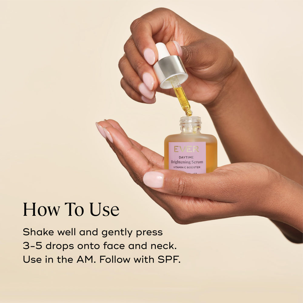 EVER Vitamin C serum beside moisturizer to suggest layering in routine.