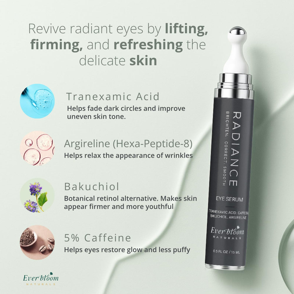 Everbloom Naturals Tranexamic Eye Serum Roller cooling rollerball on skin