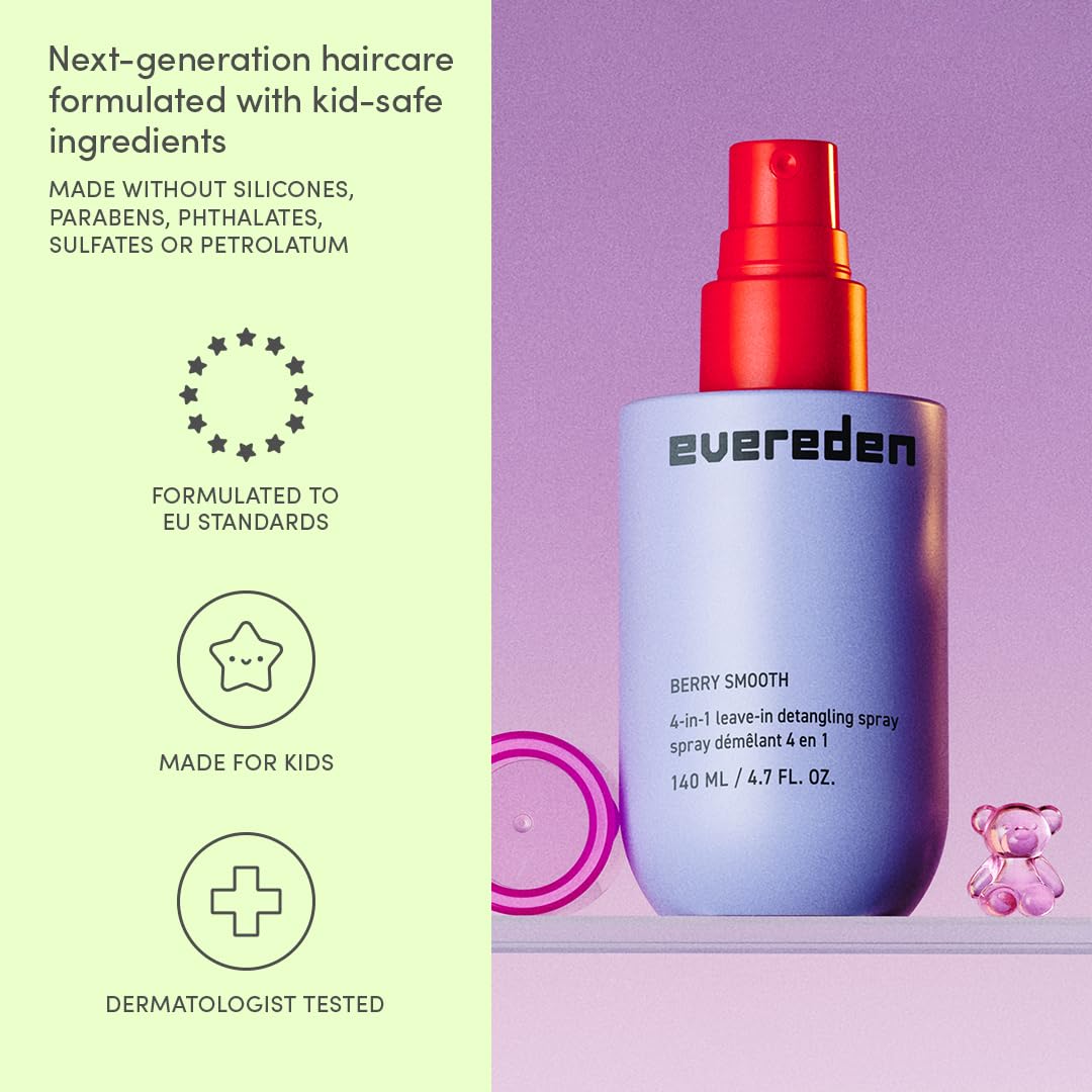 Evereden Detangler Spray packaging shows doctor and dermatologist-tested credentials.