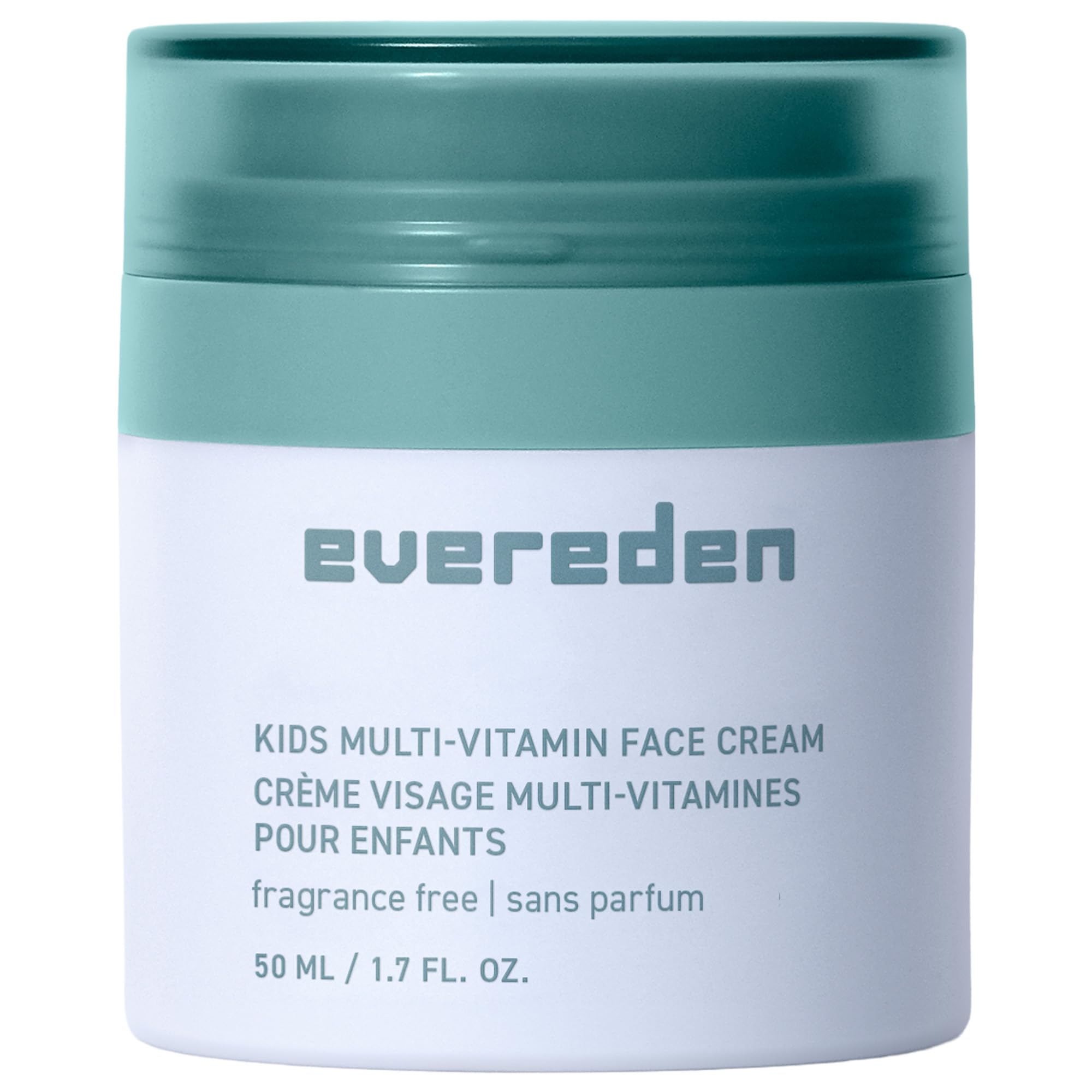 Evereden fragrance-free kids face cream bottle shows gentle hydration for daily use.