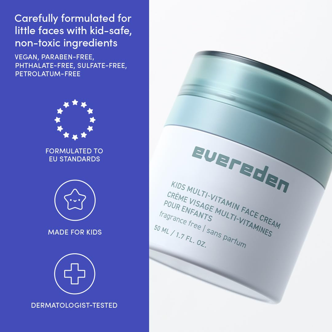 Evereden fragrance-free kids face cream texture close-up highlights a light, non-greasy feel.