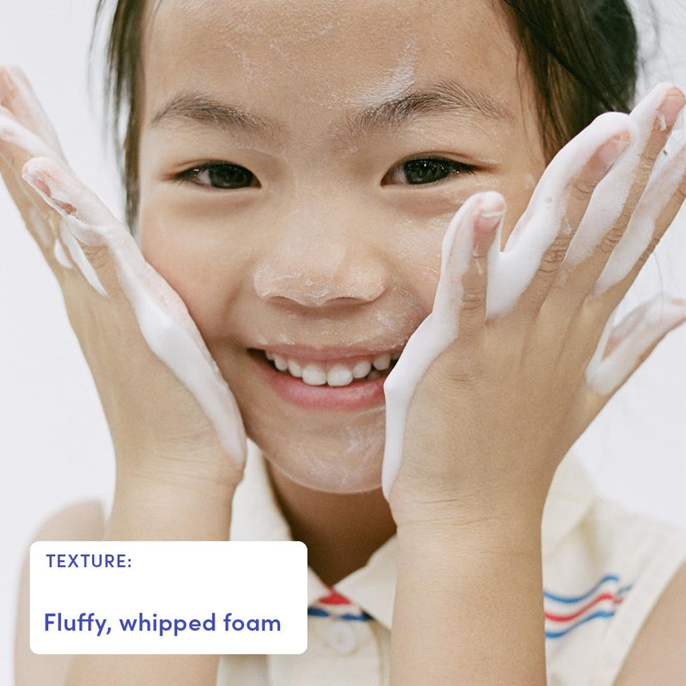 Foam rinse from Evereden fragrance free kids face wash leaving balanced skin