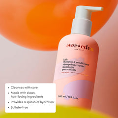 Evereden Kids body wash bottle front, soothing hydration for soft skin