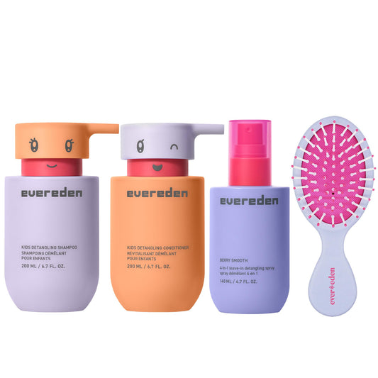 Evereden detangler shampoo demonstrates smooth, tangle-free hair and gentle cleansing.