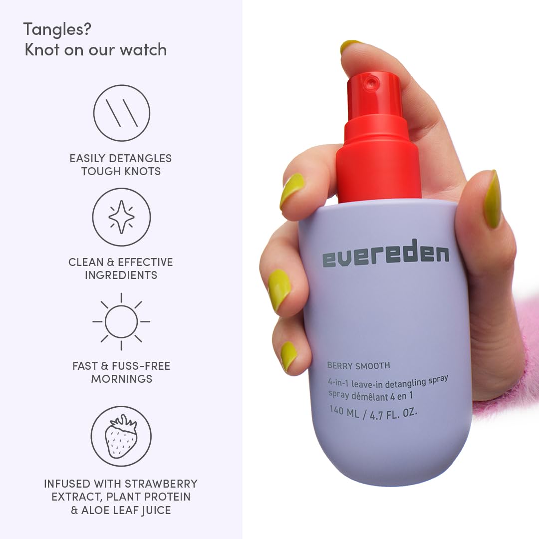 Evereden Kids Detangler Spray bottle highlight argan oil for moisturized, soft strands.