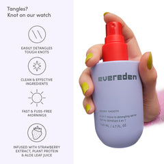 Evereden Kids Detangler Spray bottle highlight argan oil for moisturized, soft strands.