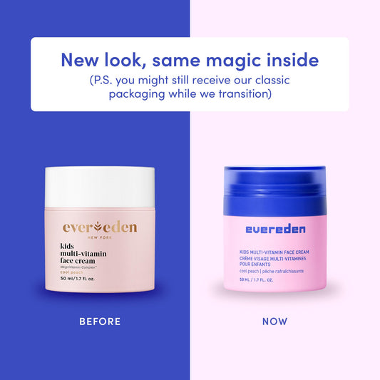 Evereden Kids Face Cream Cool Peach jar close-up highlights creamy texture for sensitive skin.