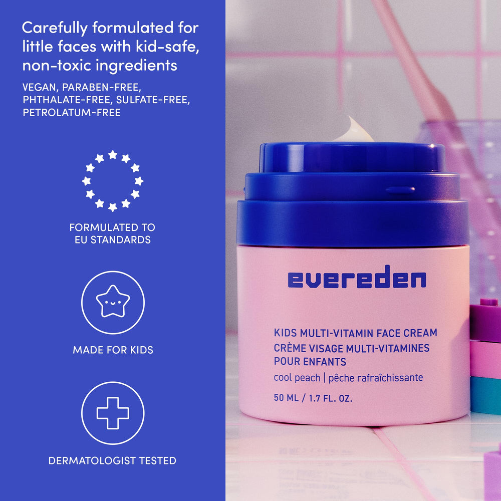 Evereden Kids Face Cream hypoallergenic label communicates gentle, clean skincare
