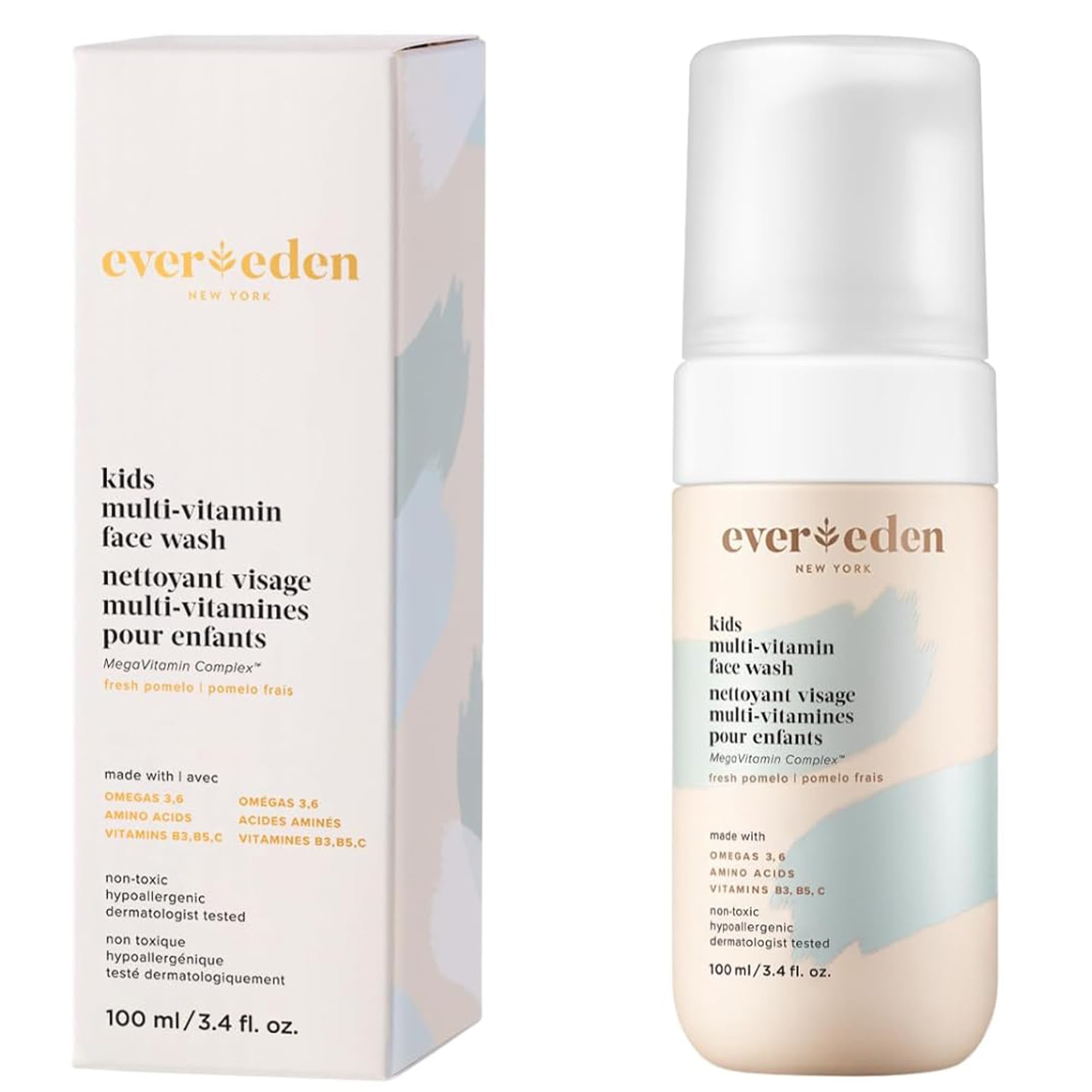 Evereden Kids Face Wash bottle foaming action for gentle cleansing of sensitive skin.