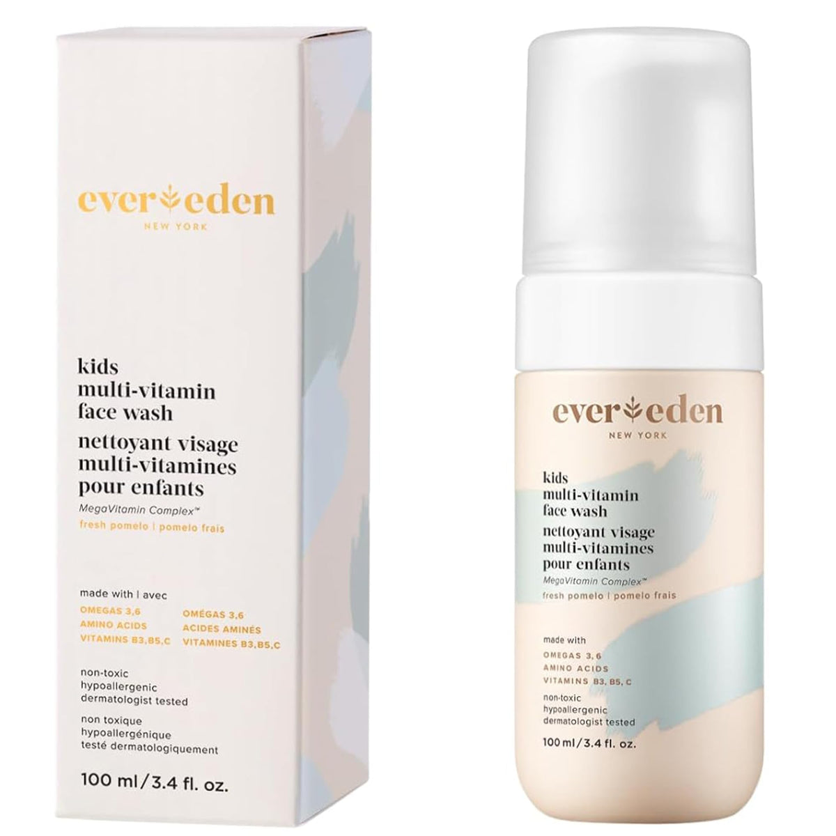 Evereden Kids Face Wash bottle foaming action for gentle cleansing of sensitive skin.