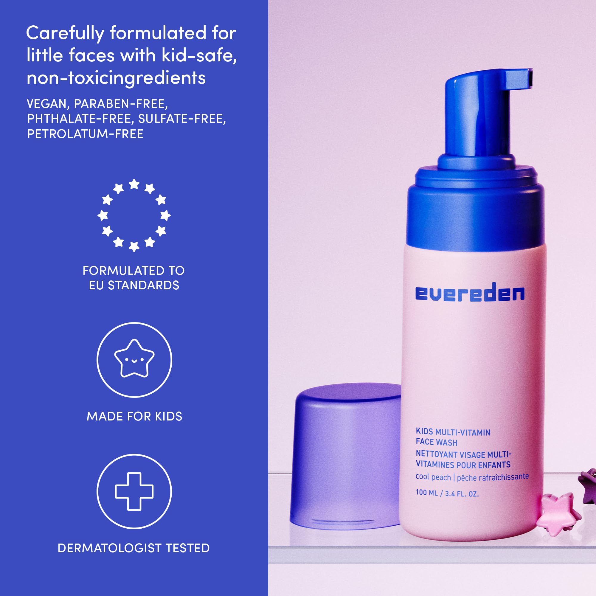 Evereden Kids Face Wash mega vitamins ingredients highlight nourishing concept for skin support.
