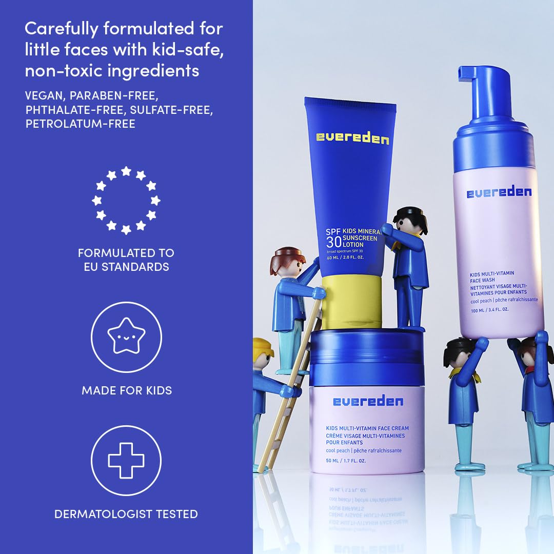 Evereden Kids Face Wash packaging closeup highlighting vegan ingredients.