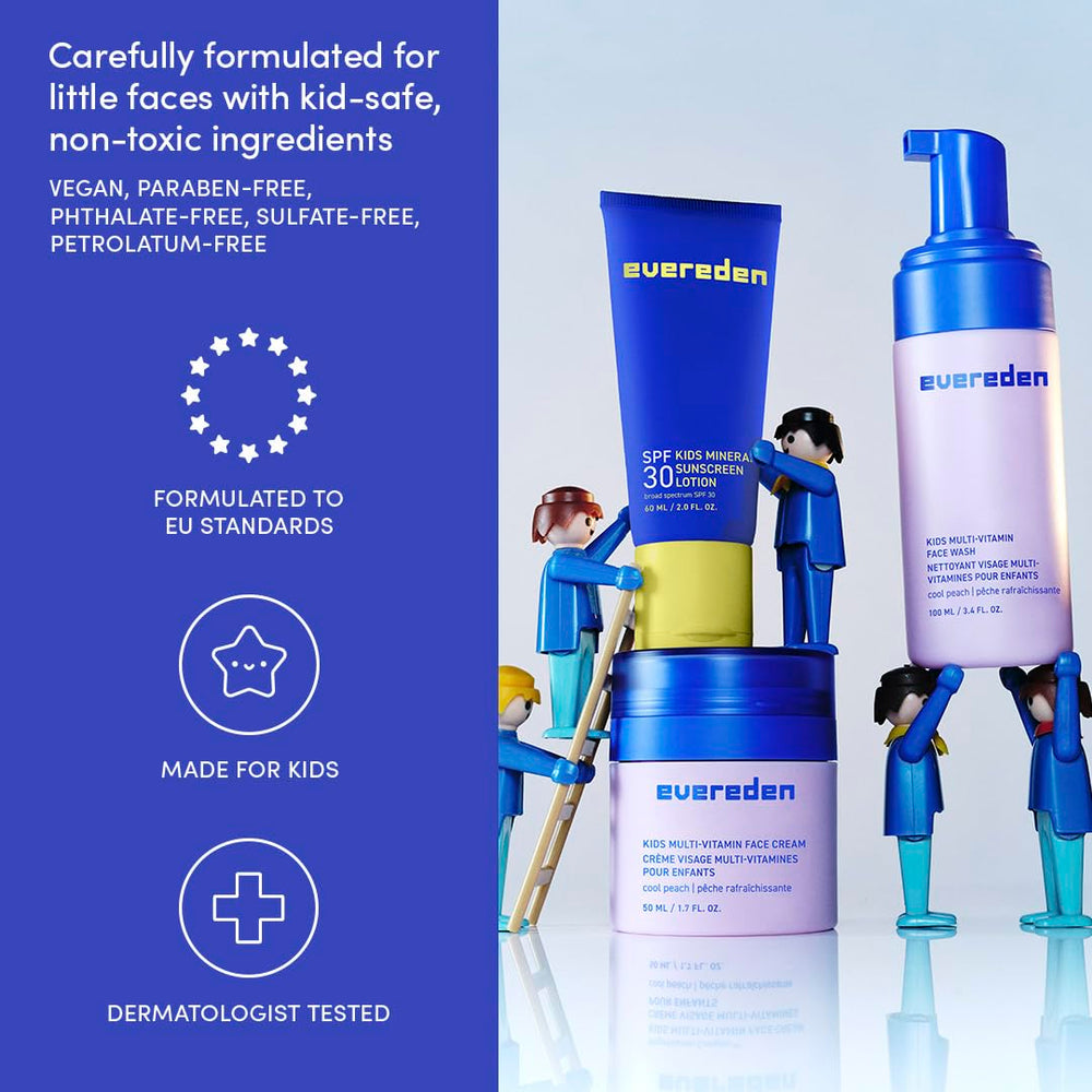 Evereden Kids Face Wash packaging closeup highlighting vegan ingredients.