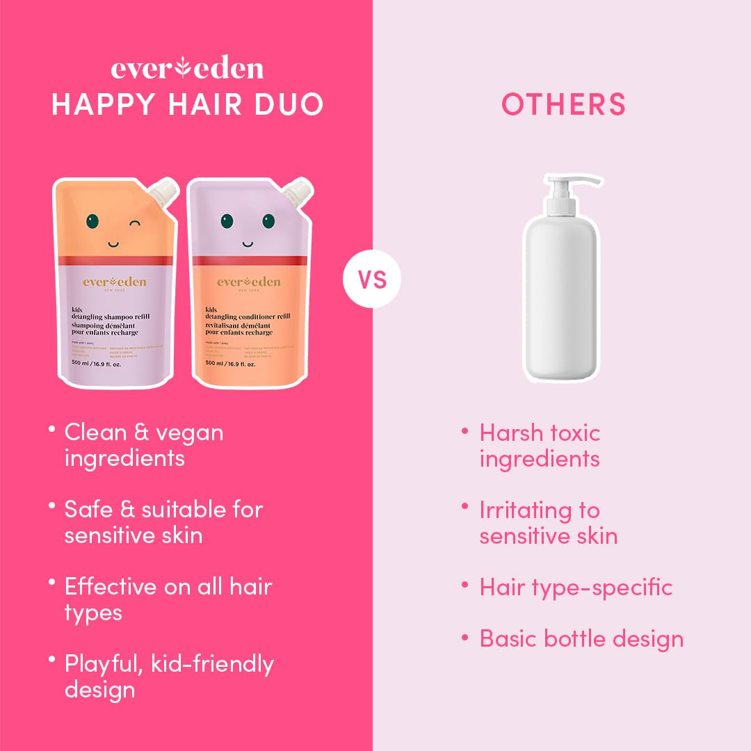 Evereden Kids Haircare Set Refill bottle side view highlights vegan formula for daily use